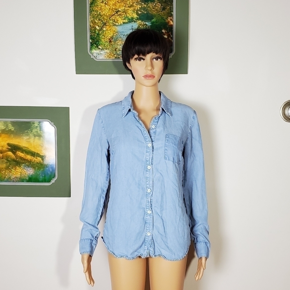 Splendid long sleeve denim stripe back shirt